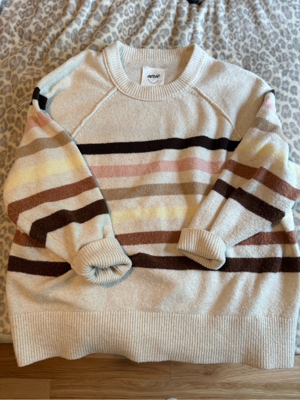 aerie Cream Striped Soft Knit Pullover